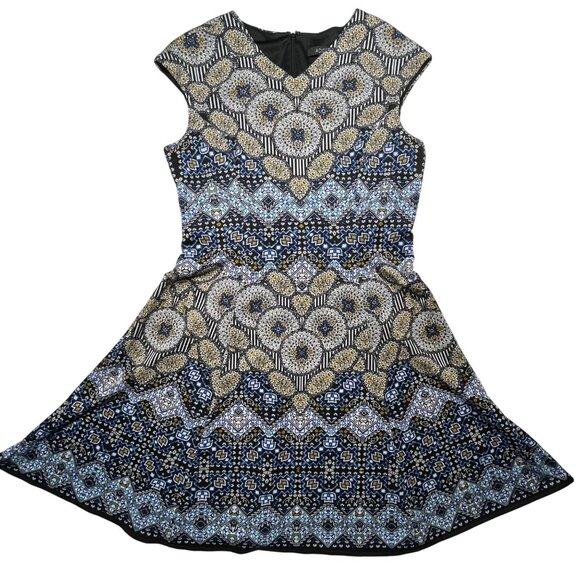 ADORNE Women's Dress Geometric Pattern Black/Gold/Blue US 12 L Sleeveless Career - Picture 1 of 10